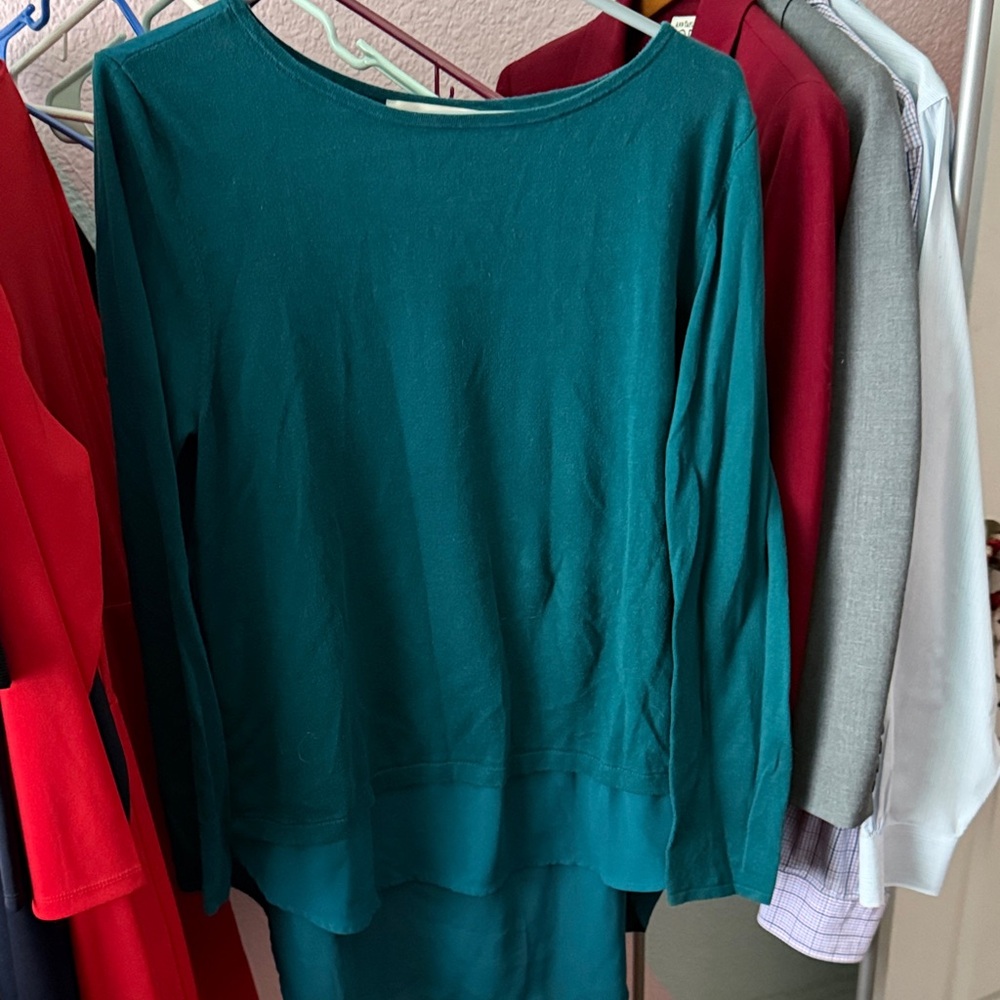 LOFT Teal Knit mixed media Sweater